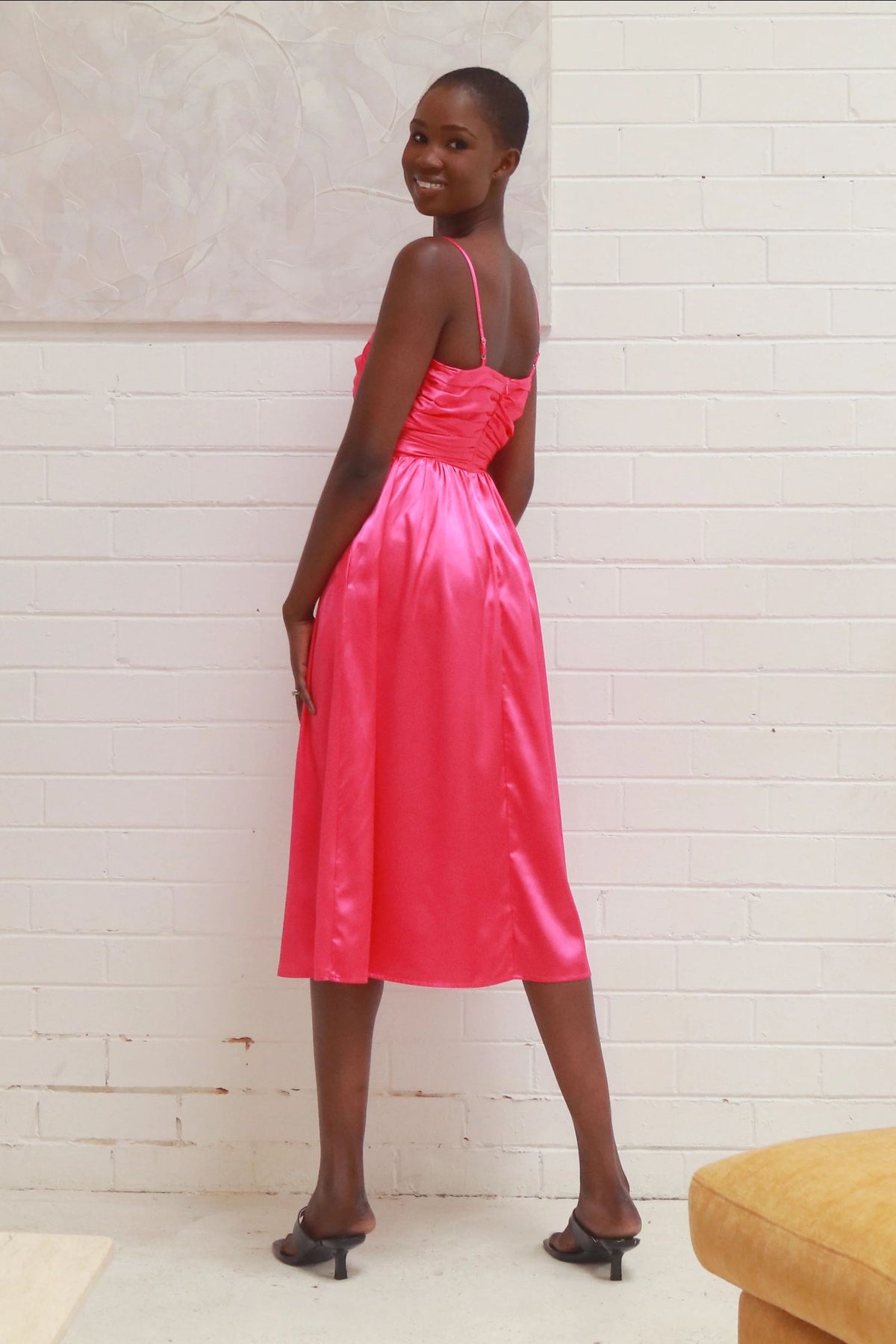 Averie satin Dress - Hot pink