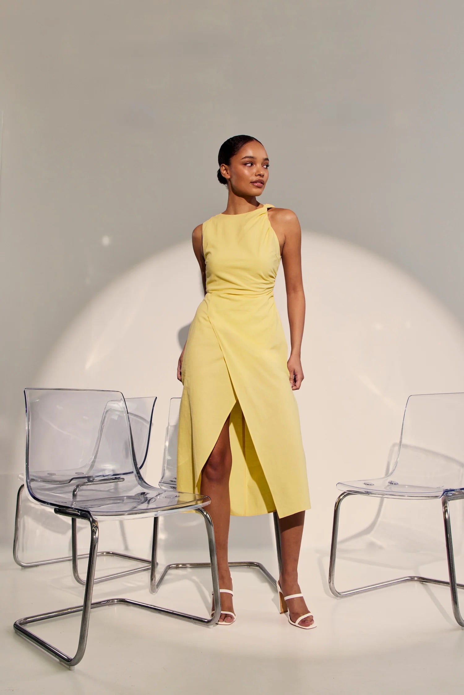 Lola High Neck Midi Dress - yellow