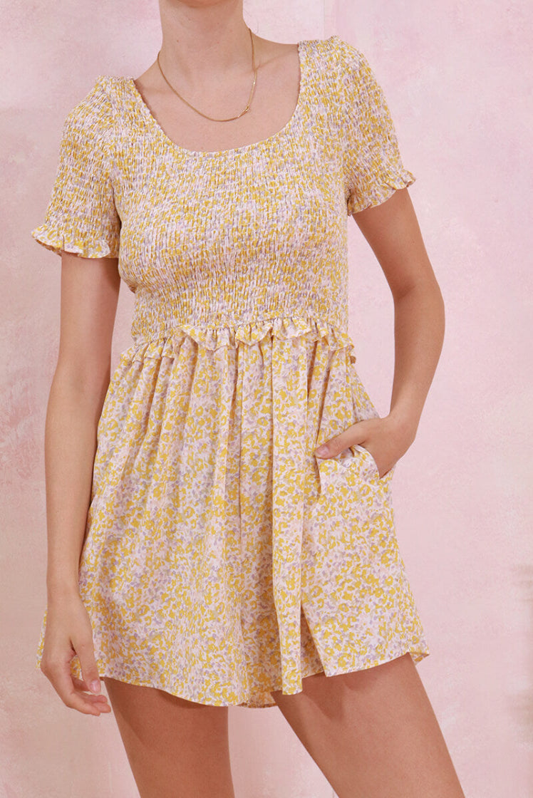 Ruffled Back-Tie Playsuit - Yellow