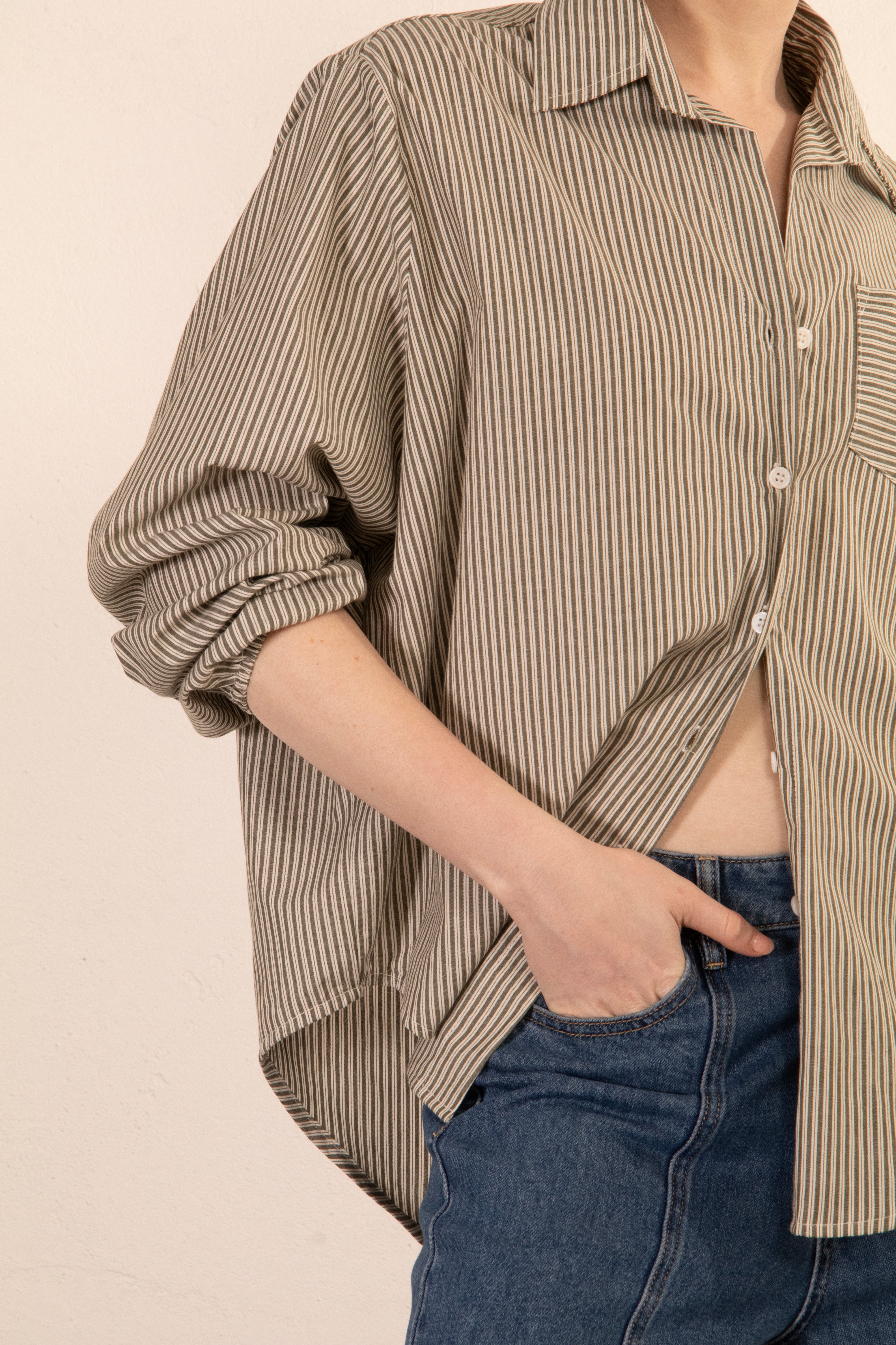 Mia SHIRT - OLIVE STRIPE