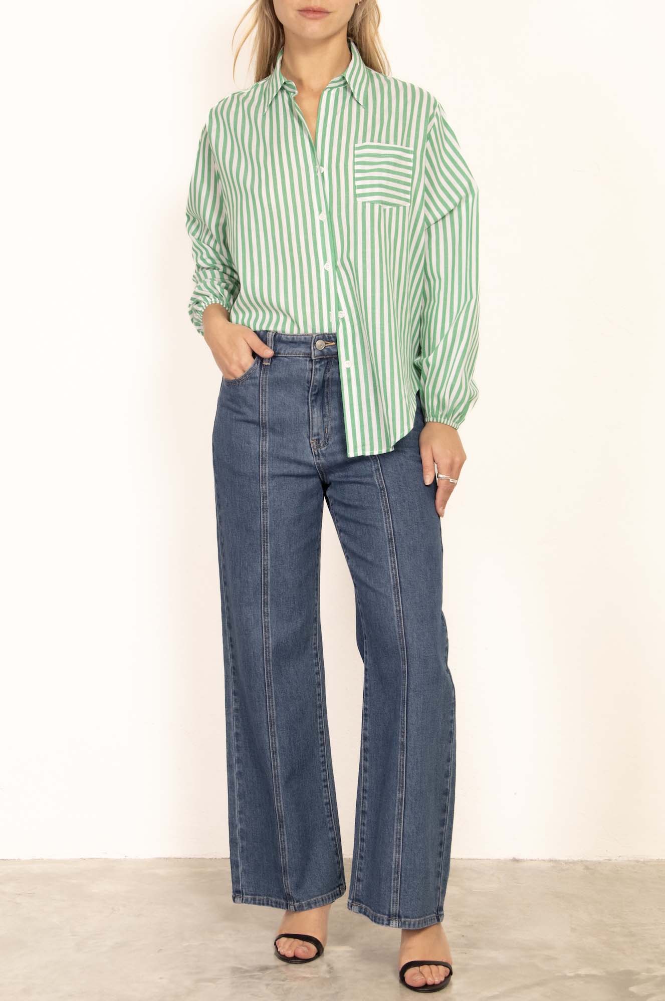 Mia Shirt - Green Stripe