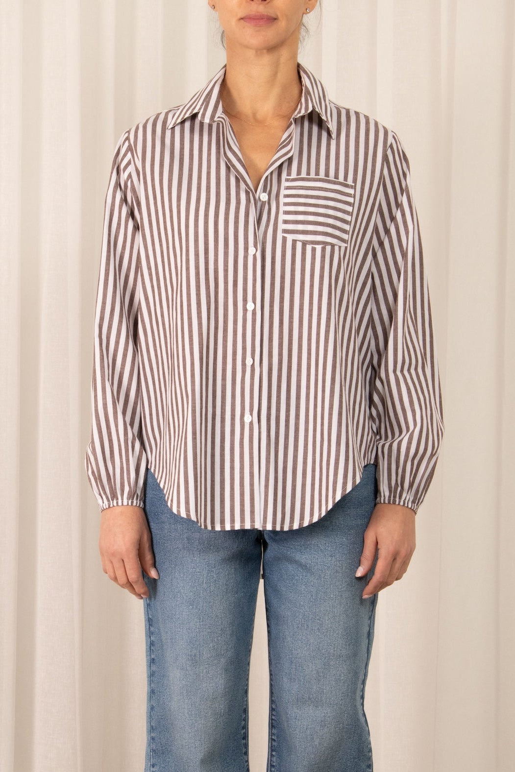 Mia Shirt - Brown Stripe