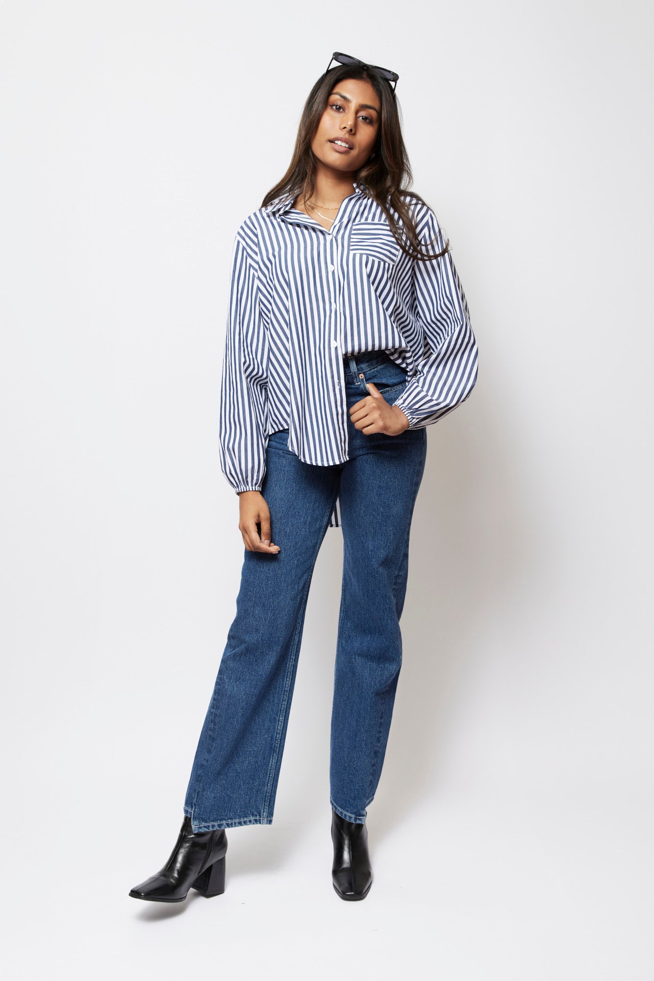 Mia Shirt - Navy Stripe