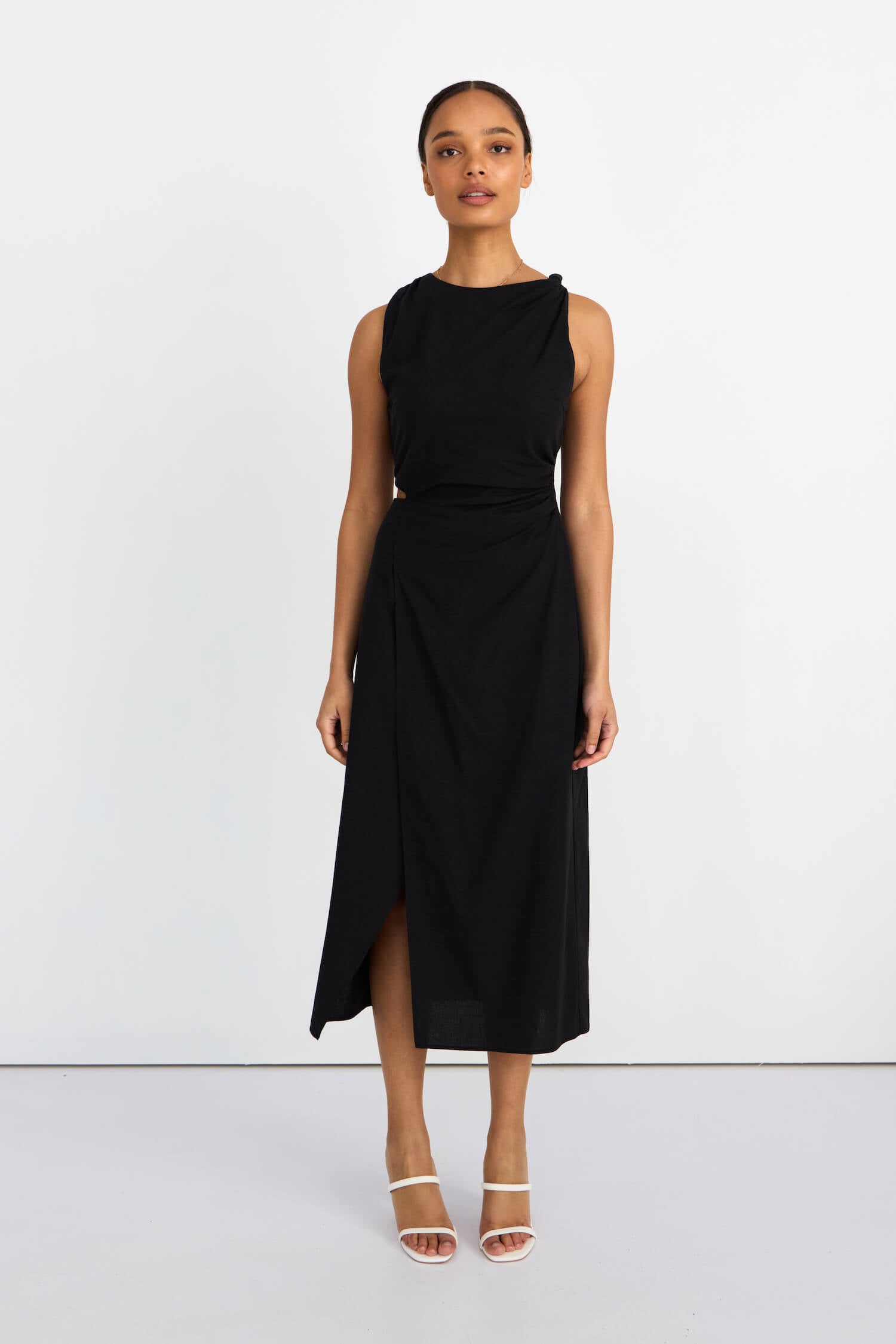 Lola High Neck Midi Dress - black