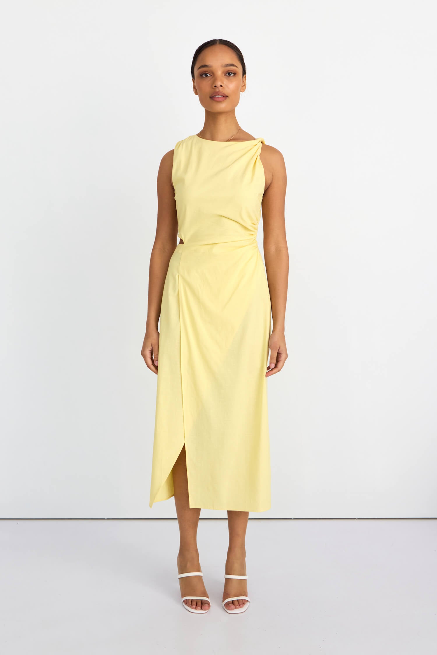 Lola High Neck Midi Dress - yellow