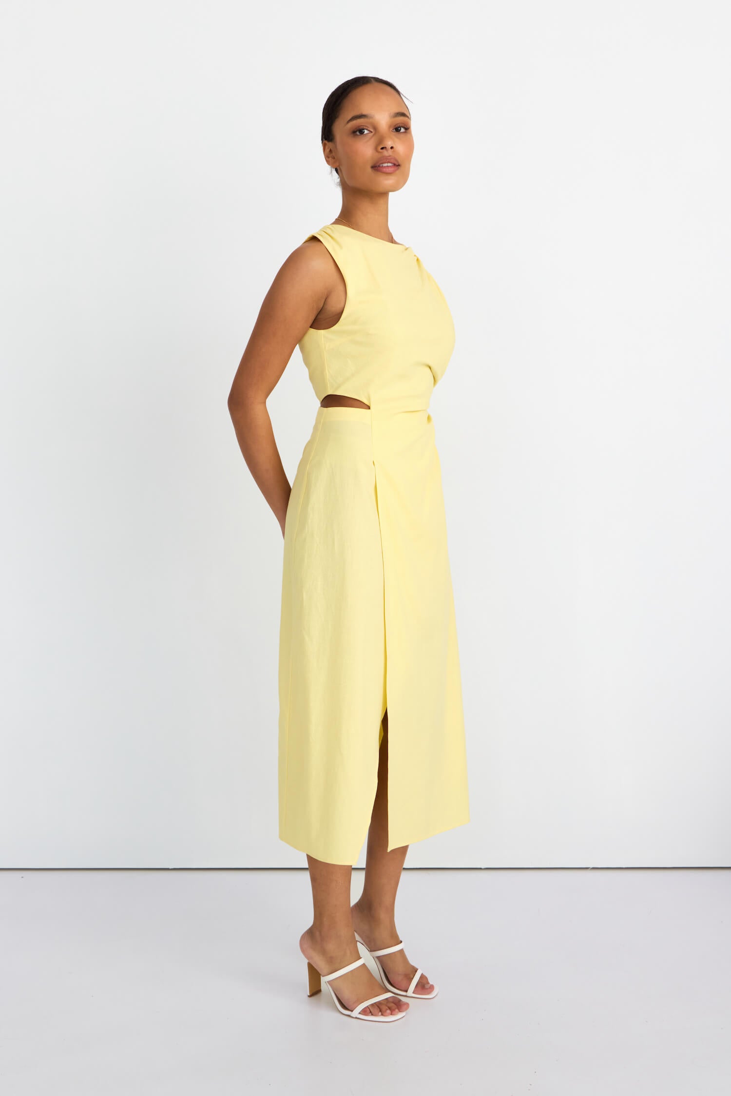 Lola High Neck Midi Dress - yellow