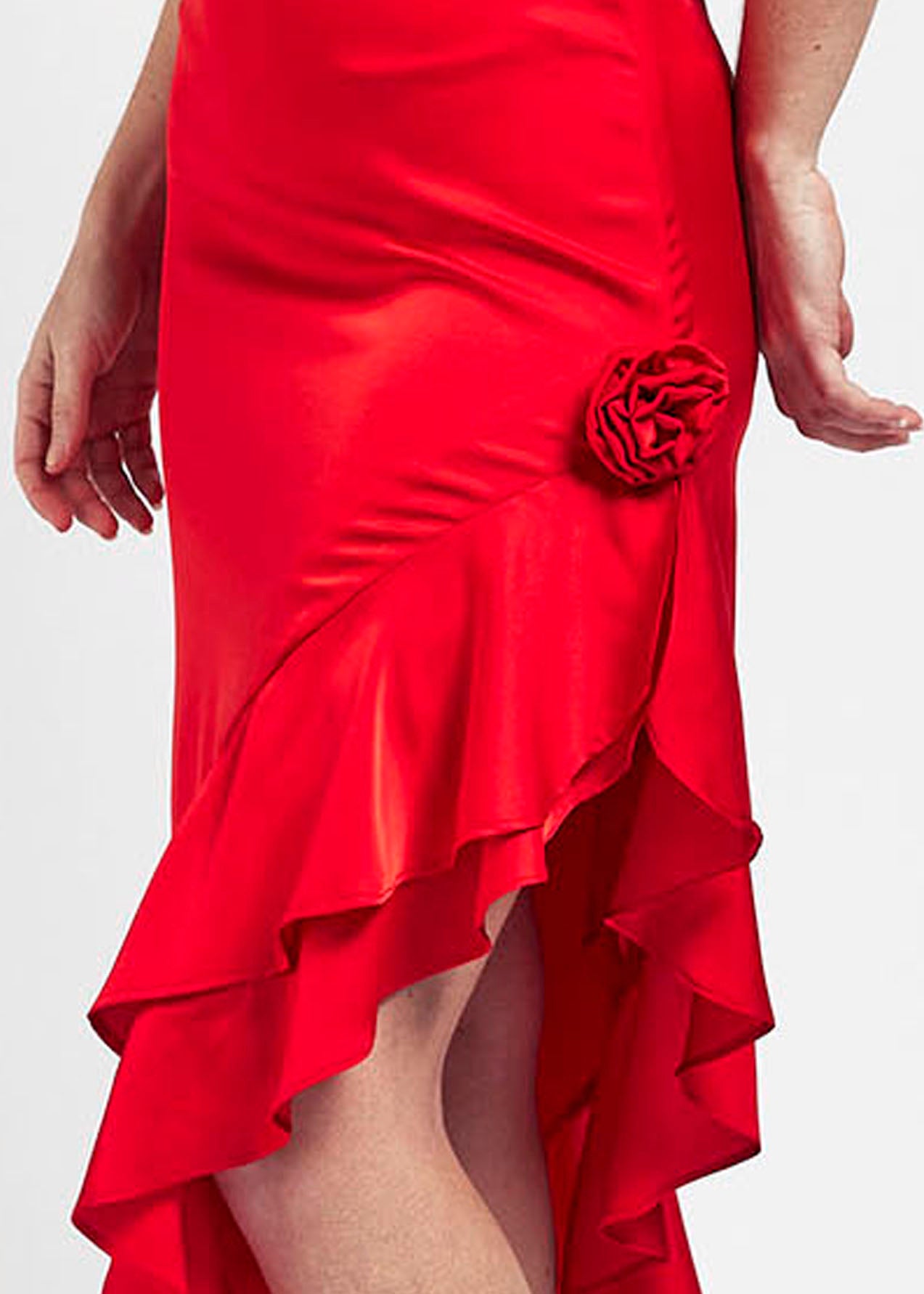 Arya Asymmetric Ruffle Dress - red