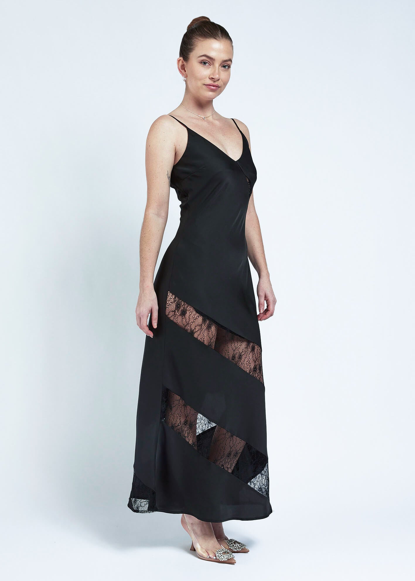 Chandra Lace Trim Maxi Dress - Black