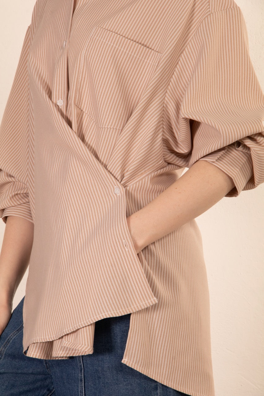 Mika Stripe Shirt - Beige stripe