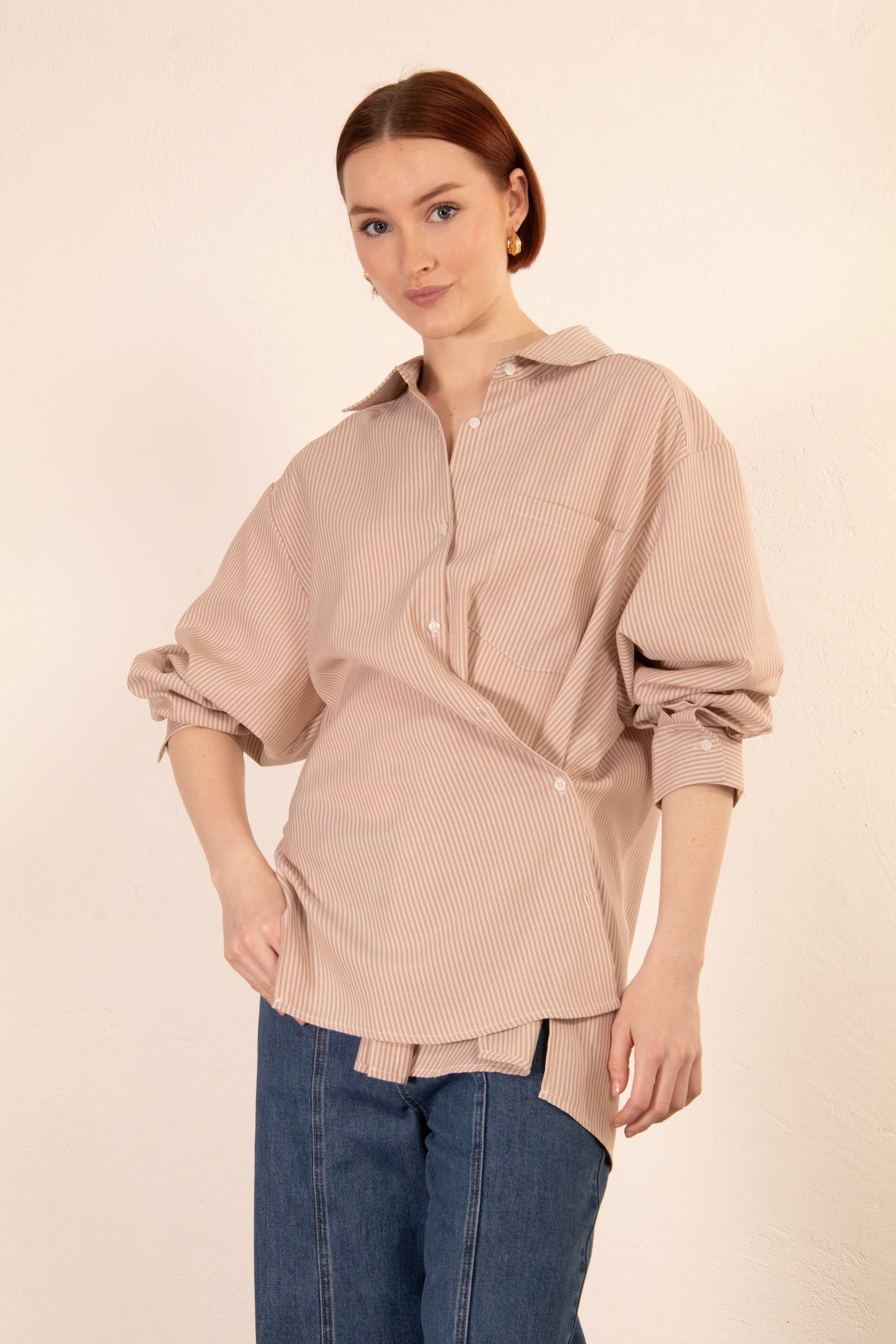 Mika Stripe Shirt - Beige stripe