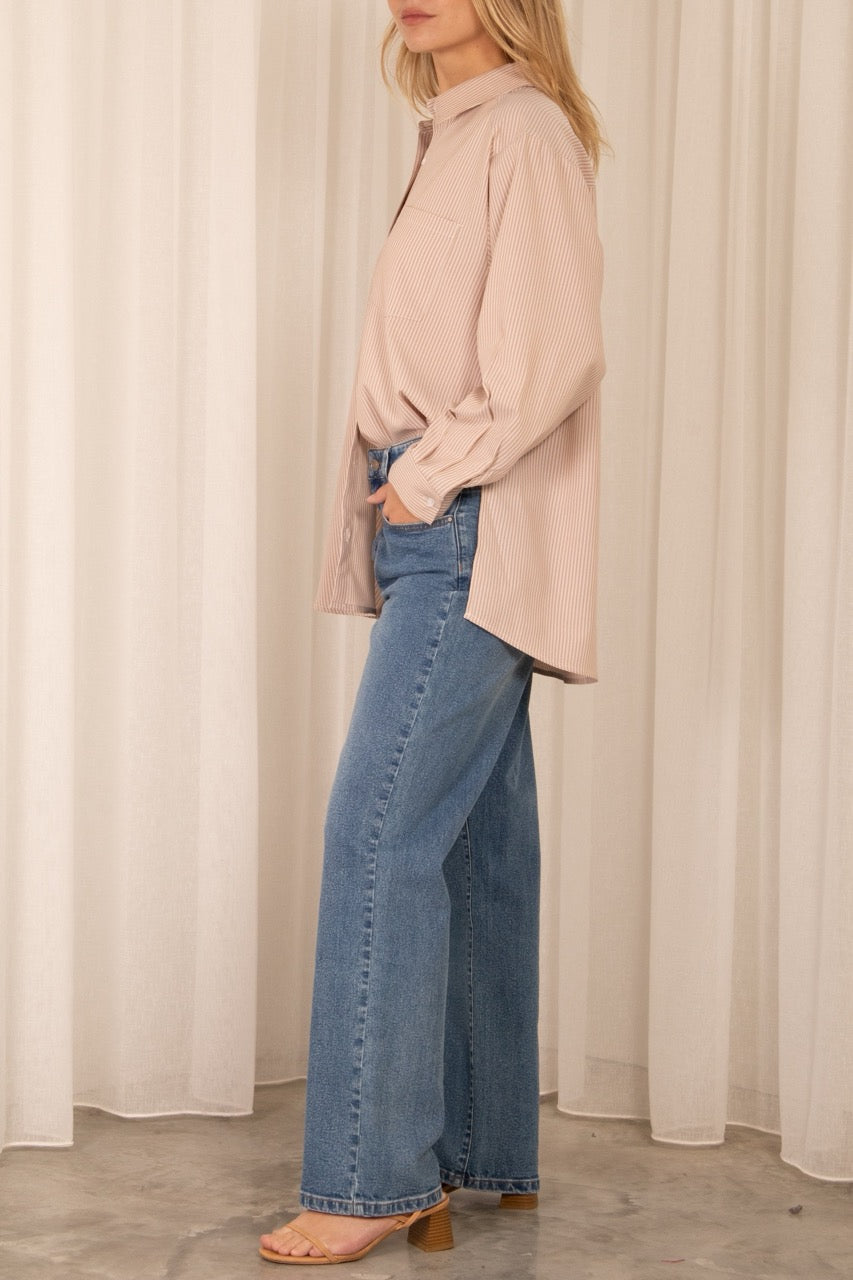 Mika Stripe Shirt - Beige stripe