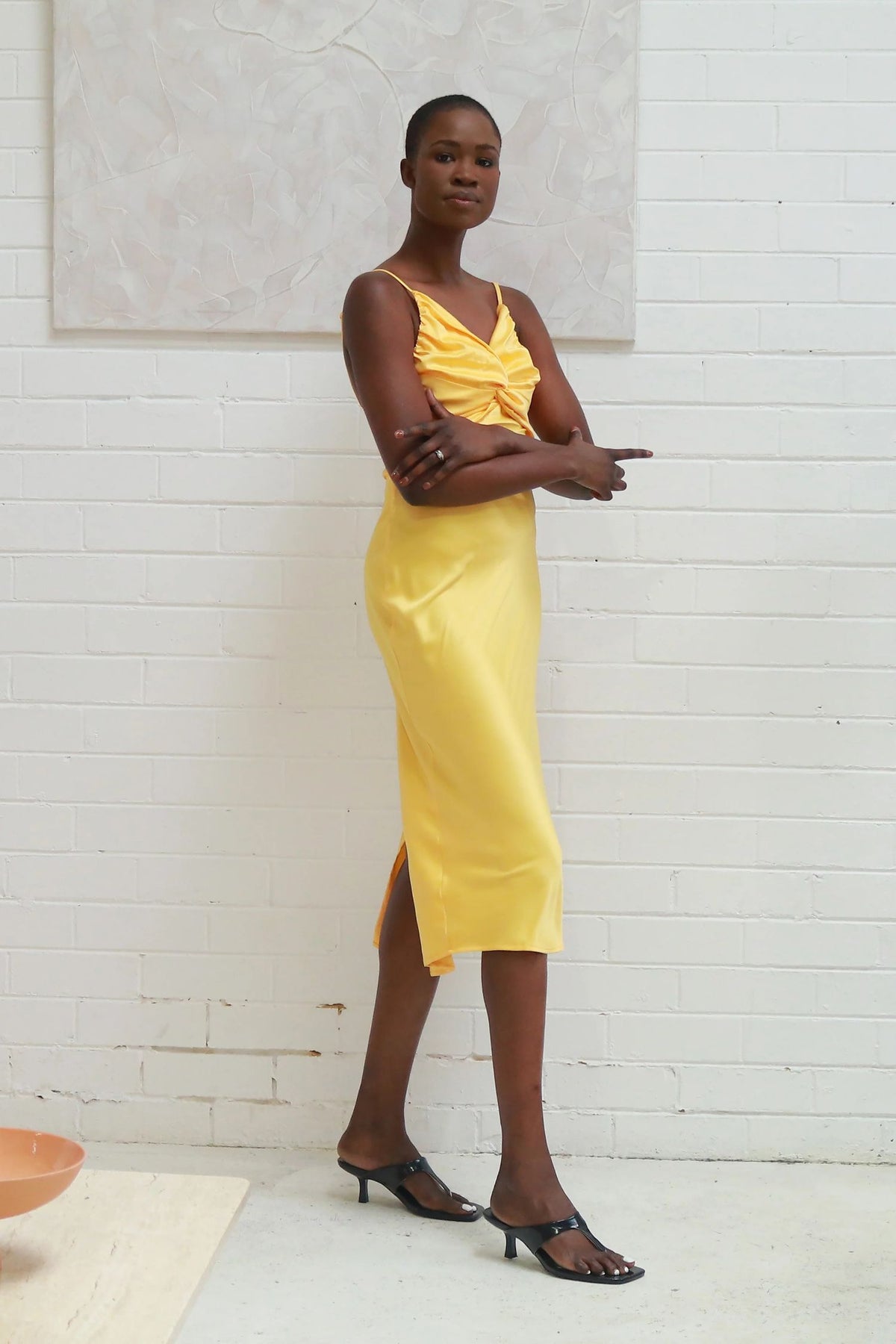 persia midi satin dress - yellow