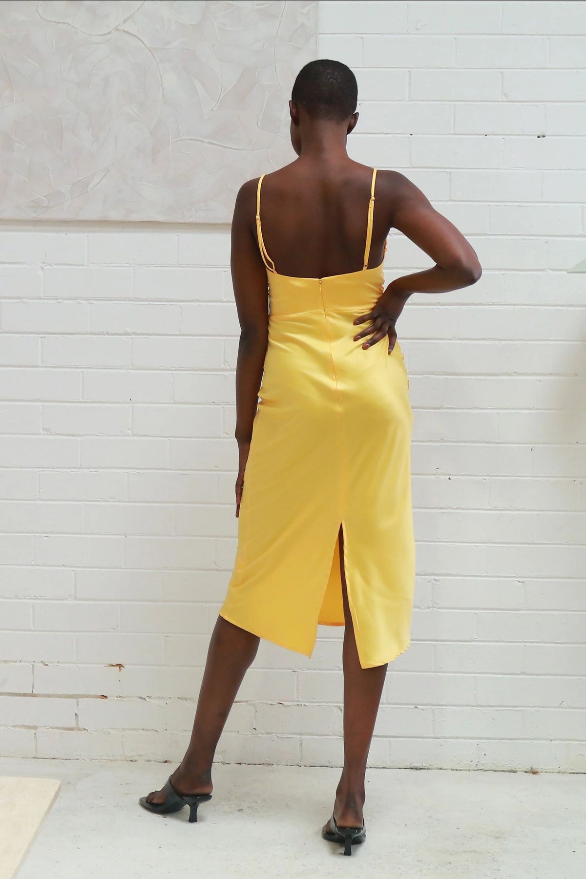 persia midi satin dress - yellow
