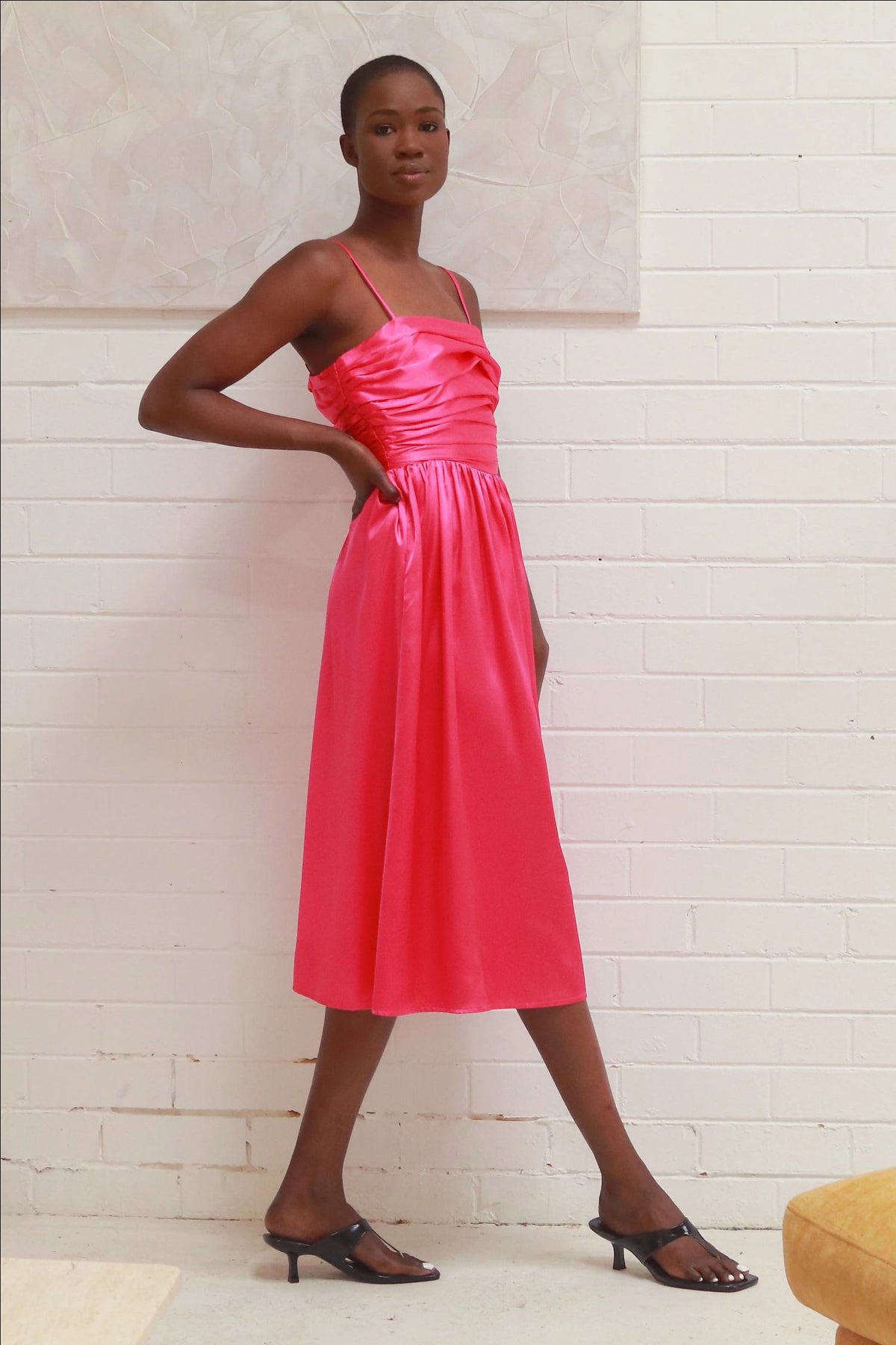 Averie satin Dress - Hot pink