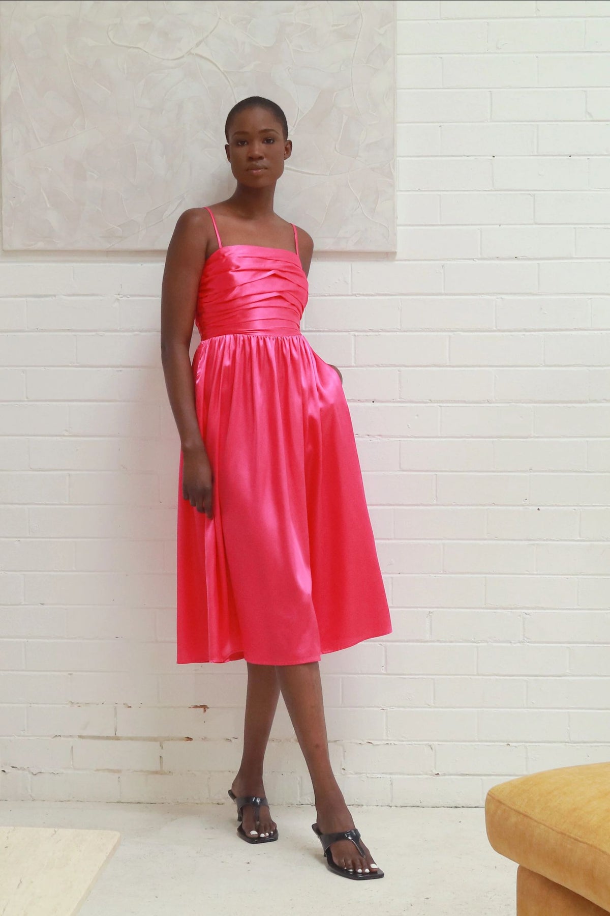 Averie satin Dress - Hot pink