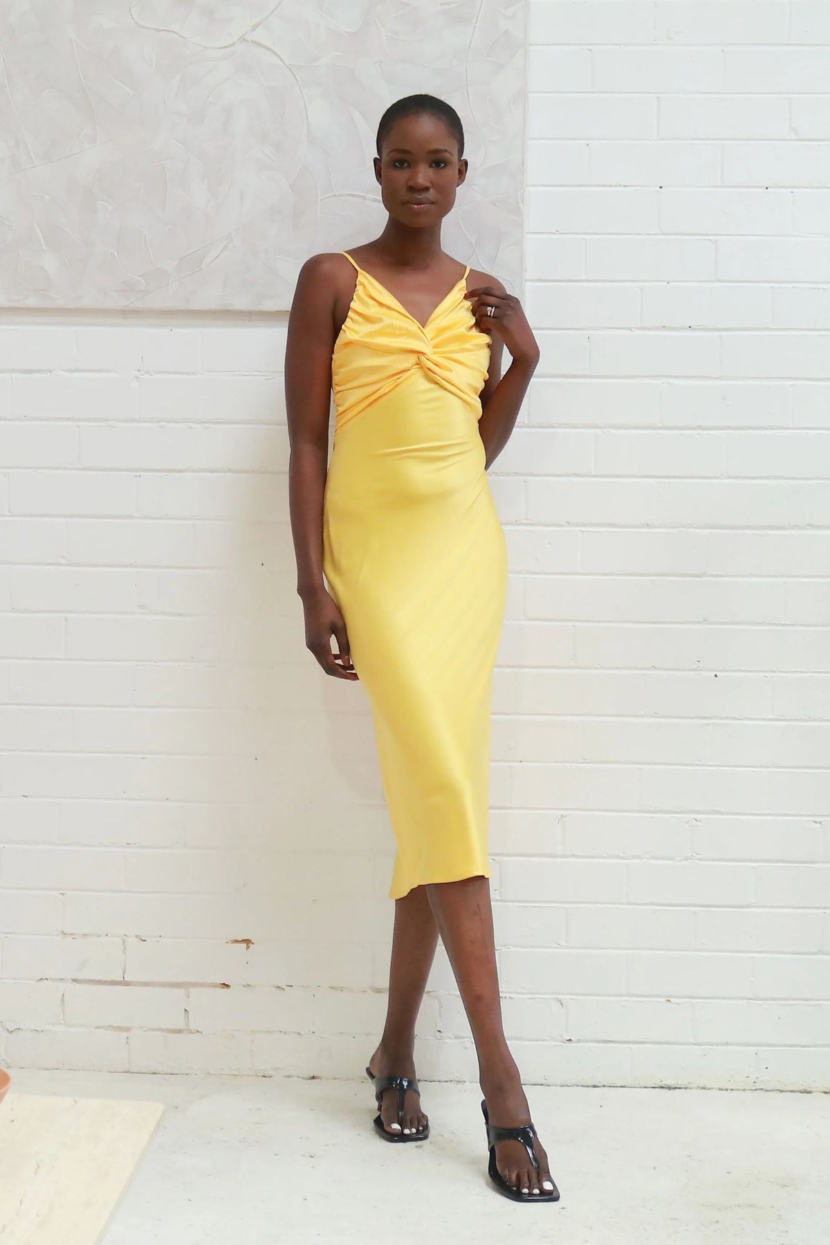 persia midi satin dress - yellow