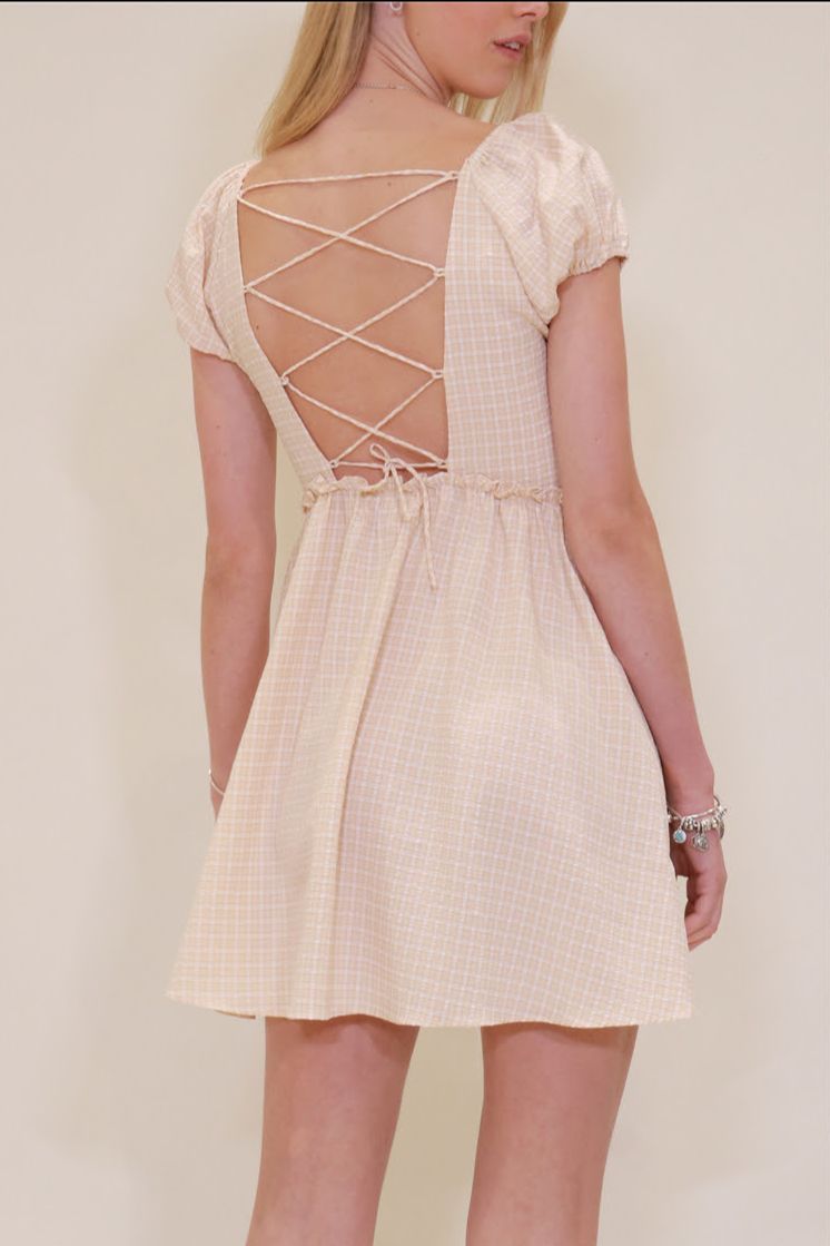 Amara Smocked Mini Dress - beige