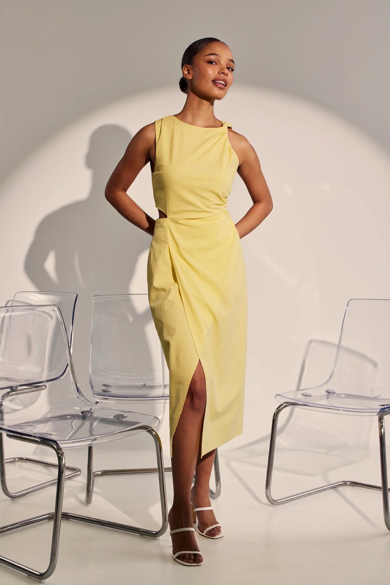 Lola High Neck Midi Dress - yellow