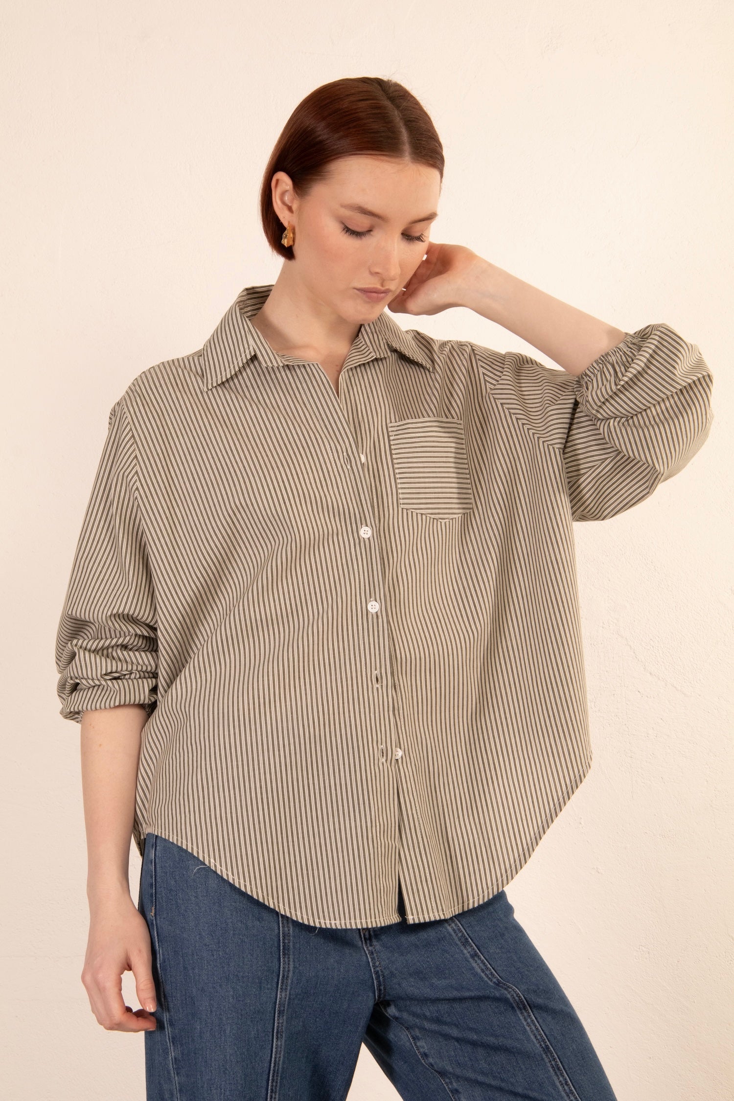 Mia SHIRT - OLIVE STRIPE