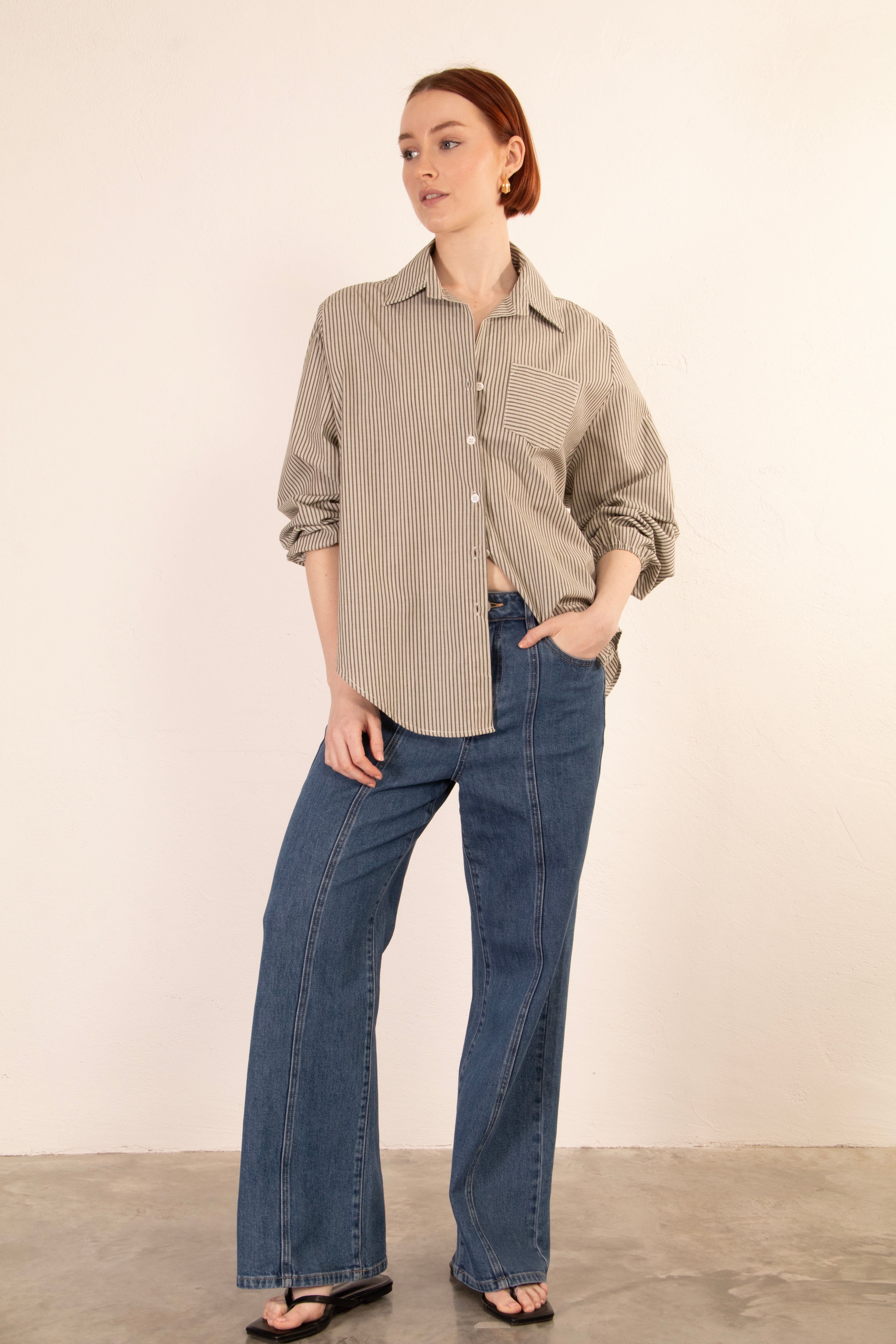 Mia SHIRT - OLIVE STRIPE