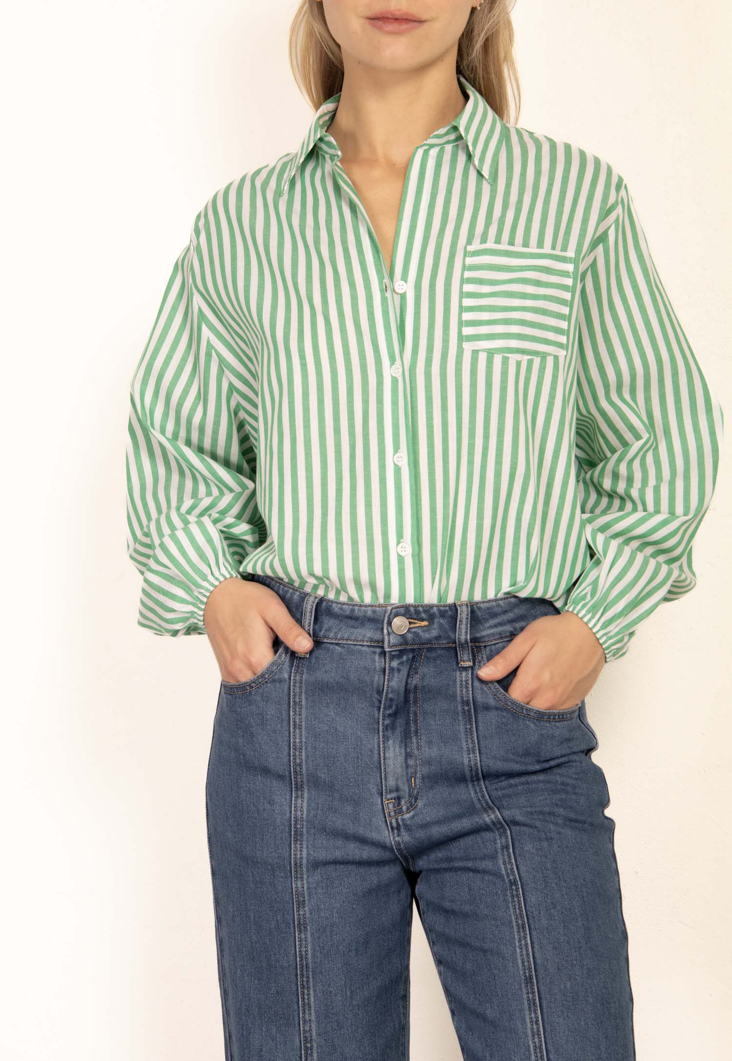 Mia Shirt - Green Stripe