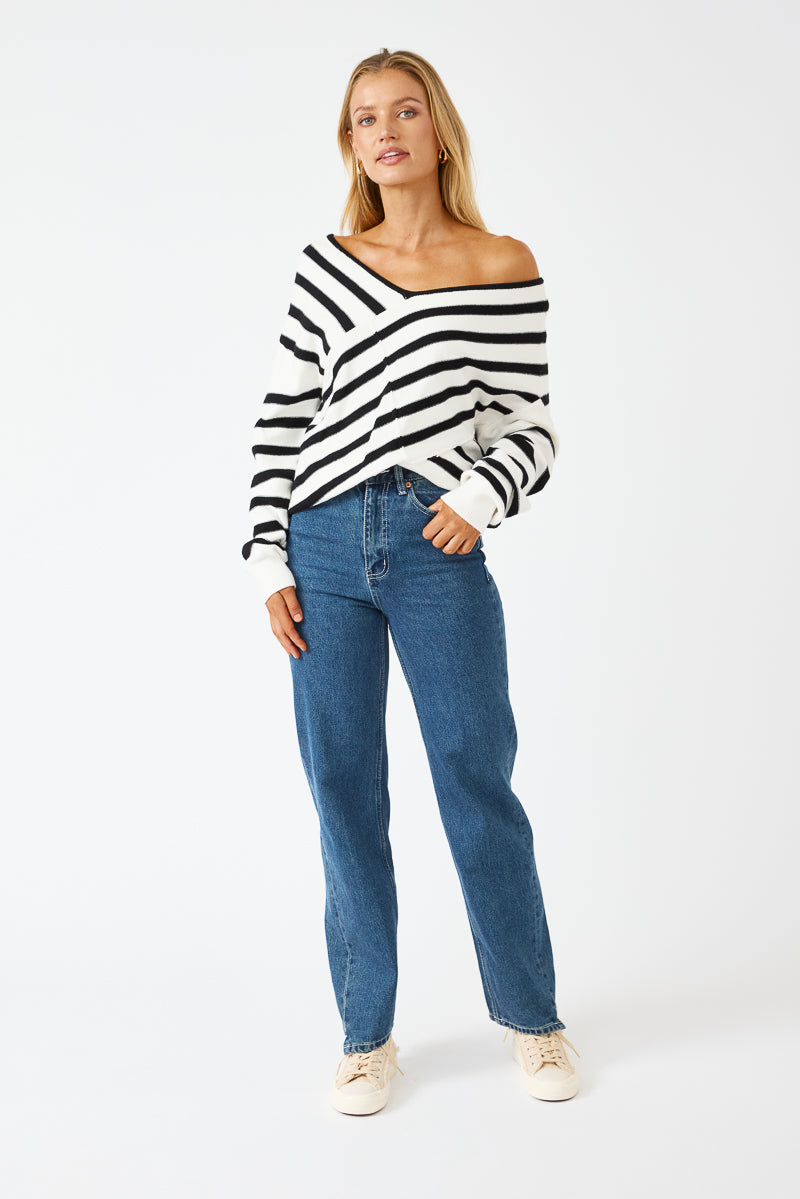 Olivia Knit top - black white stripe