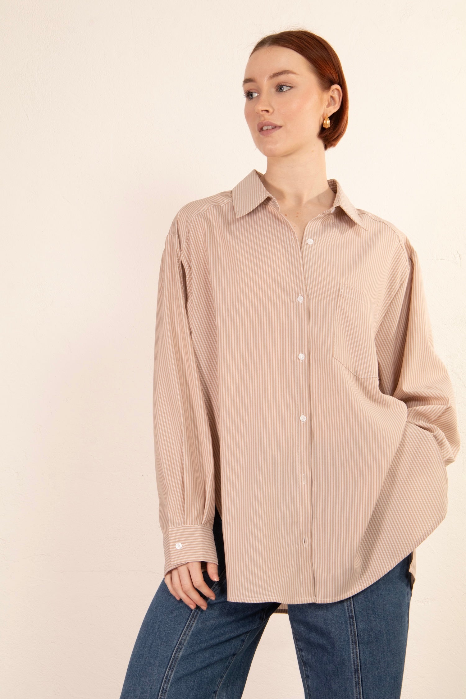 Mika Stripe Shirt - Beige stripe