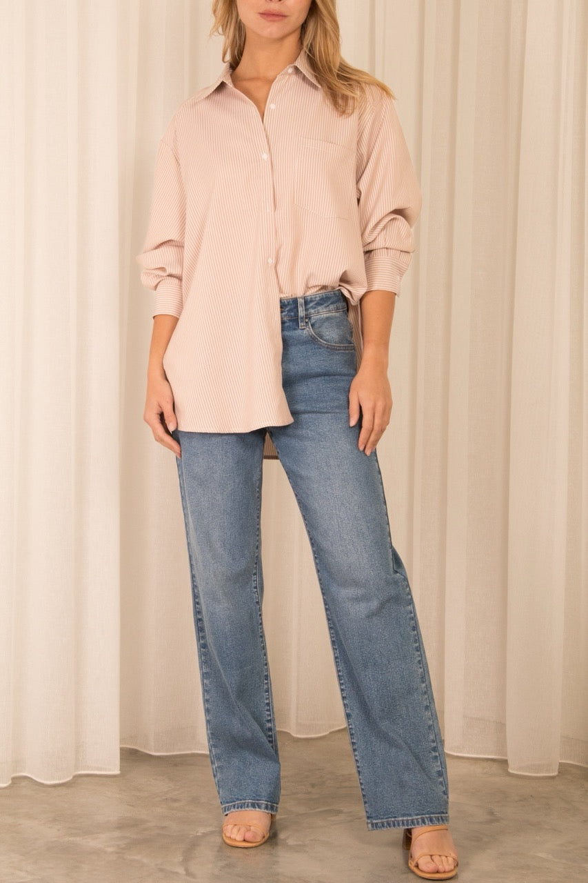 Mika Stripe Shirt - Beige stripe