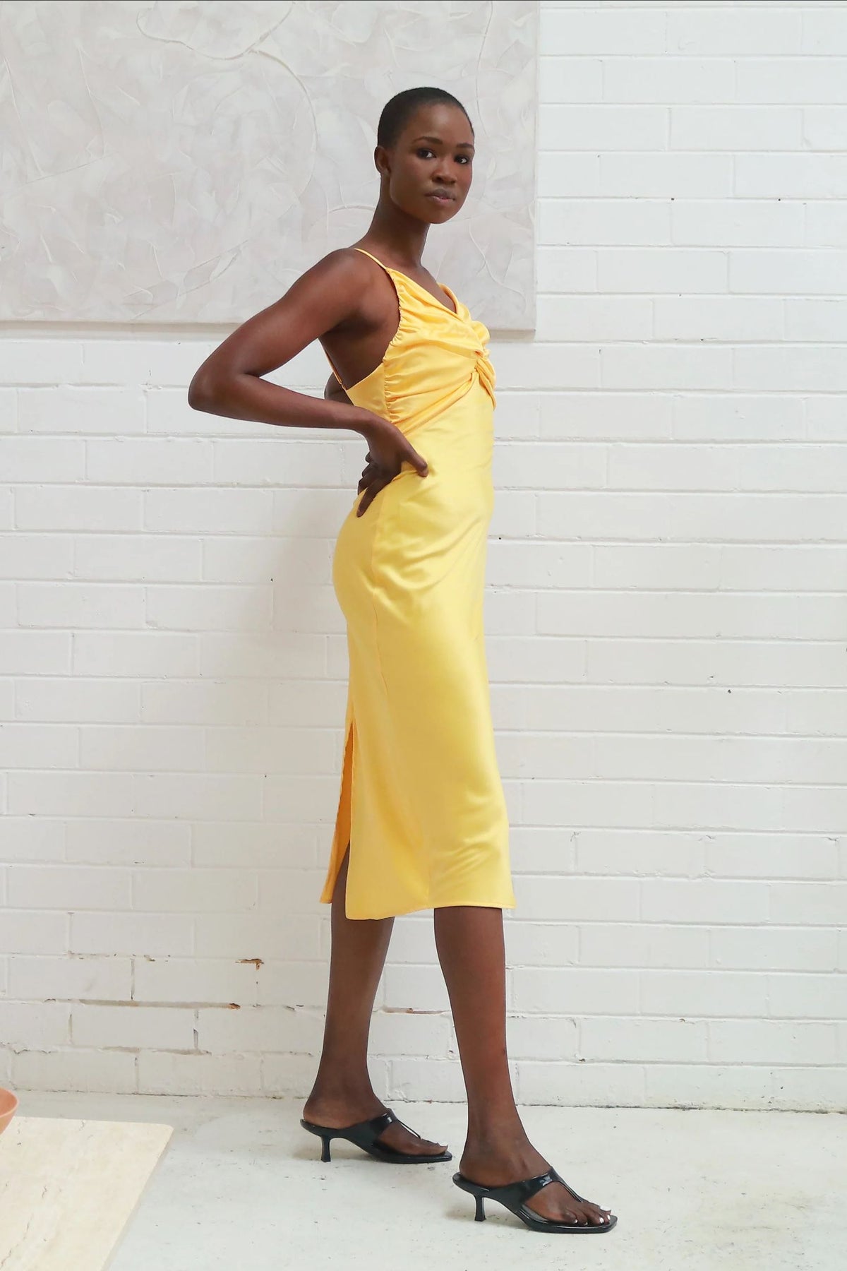 persia midi satin dress - yellow