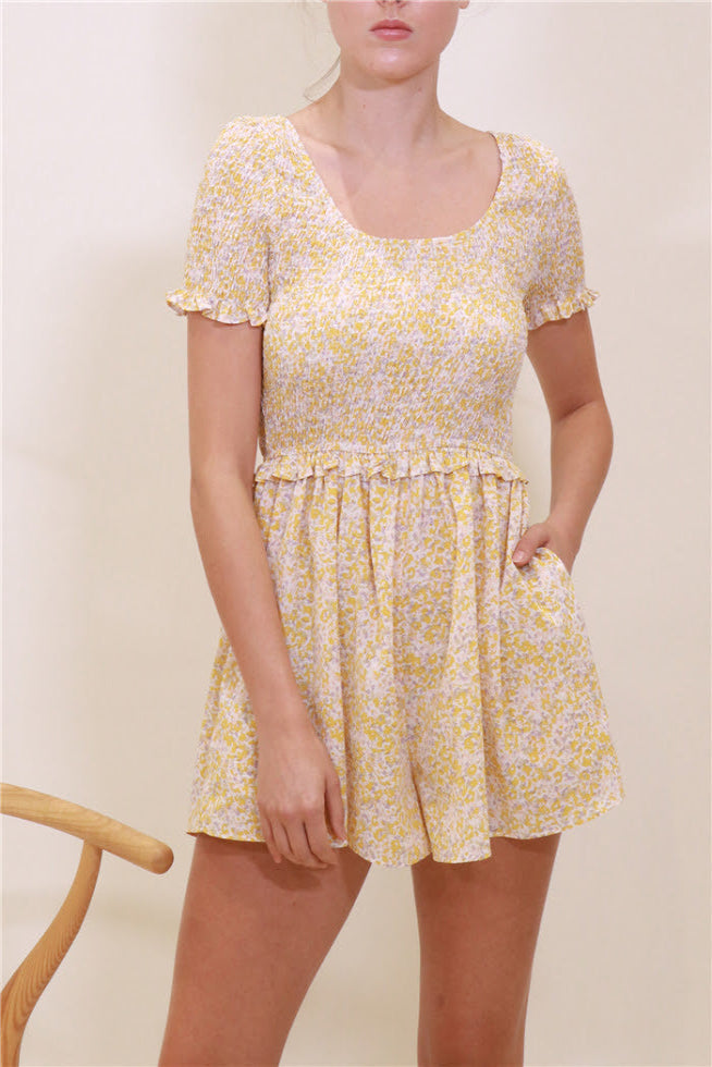 Ruffled Back-Tie Playsuit - Yellow